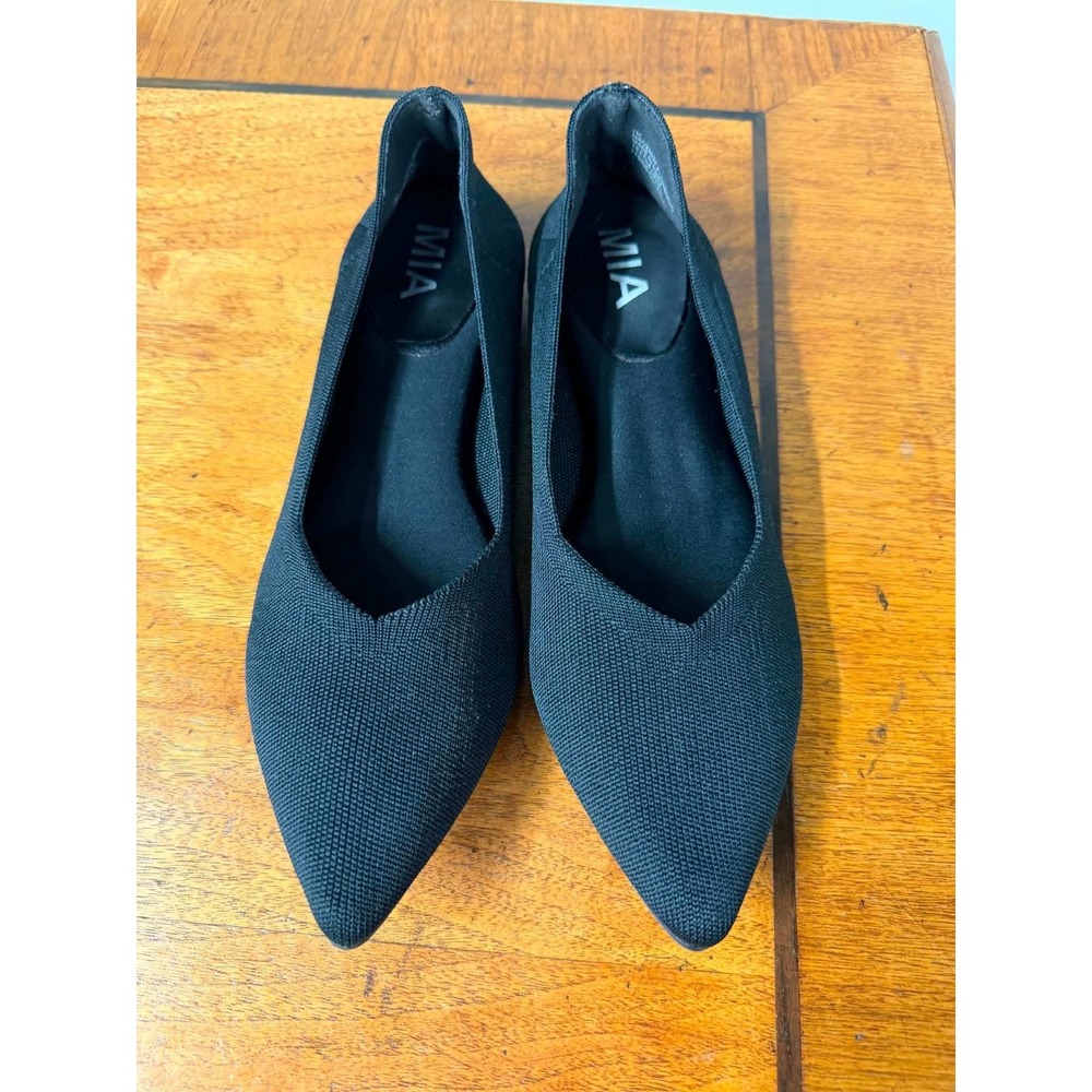 MIA Womens 7 Black Flats Florencio Pointed Toe Knit Tortoiseshell Block Heel